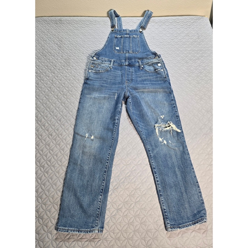 Lucky Brand Distressed Denim Overalls Medium Wash Ripped Straight Leg Blue - Picture 5 of 13